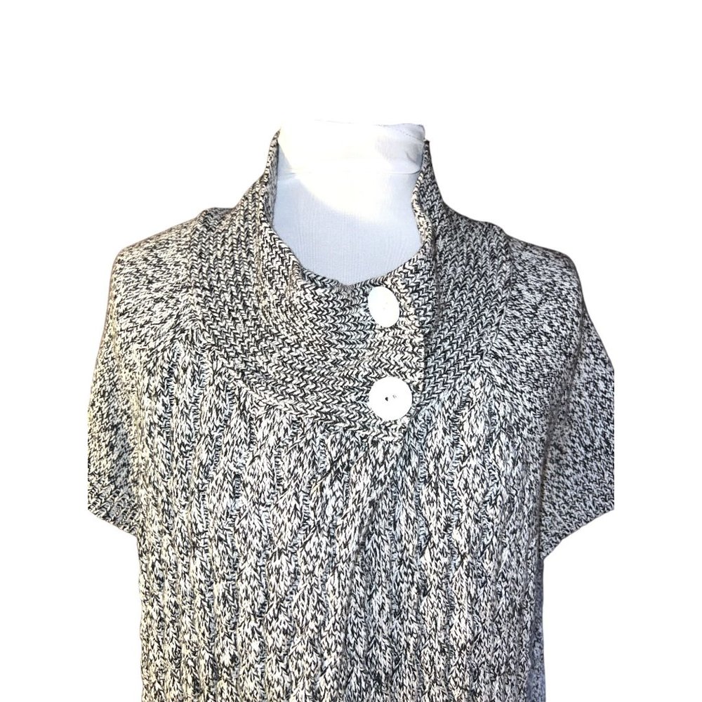 Izod Open Cardigan Sweater Black White Knit Cap Sleeve Women Size 2X - Picture 6 of 7